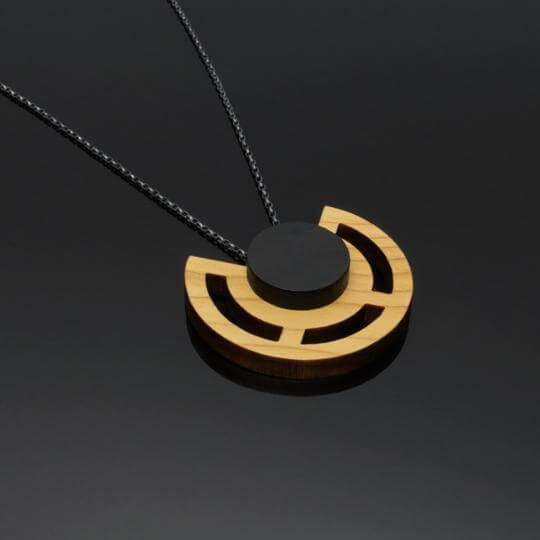 Wood Circular Geometric Pendant-Natural