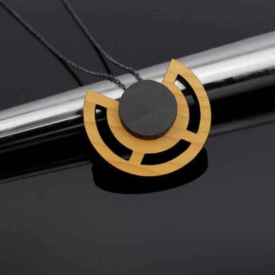 Wood Circular Geometric Pendant-Natural - Image 2