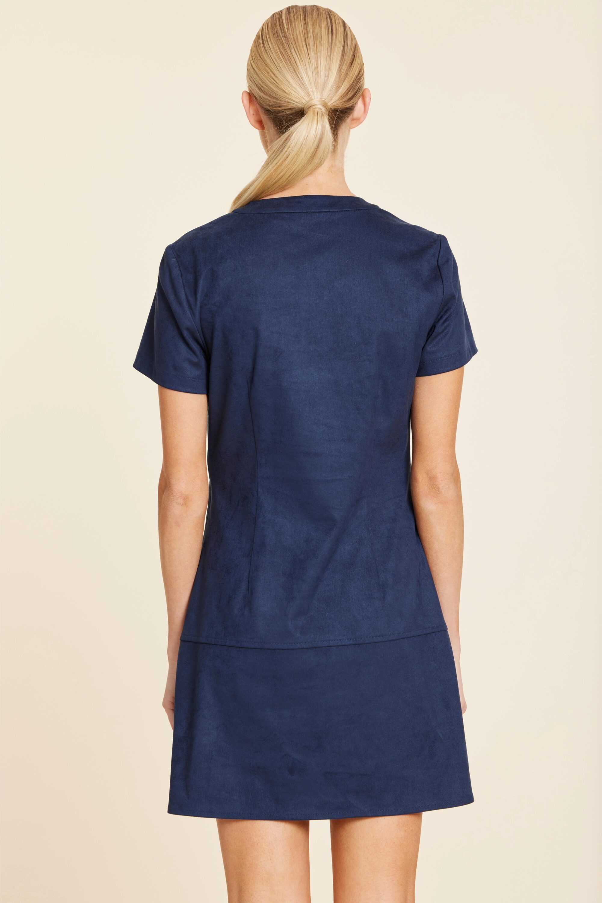 Faux Suede Zip Up Short Sleeve Dress - Image 2