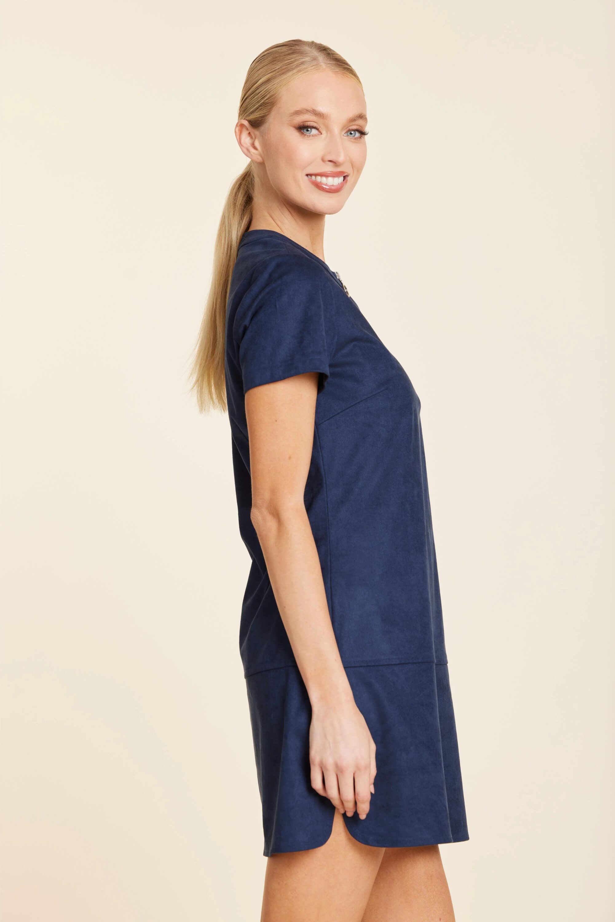 Faux Suede Zip Up Short Sleeve Dress - Image 4