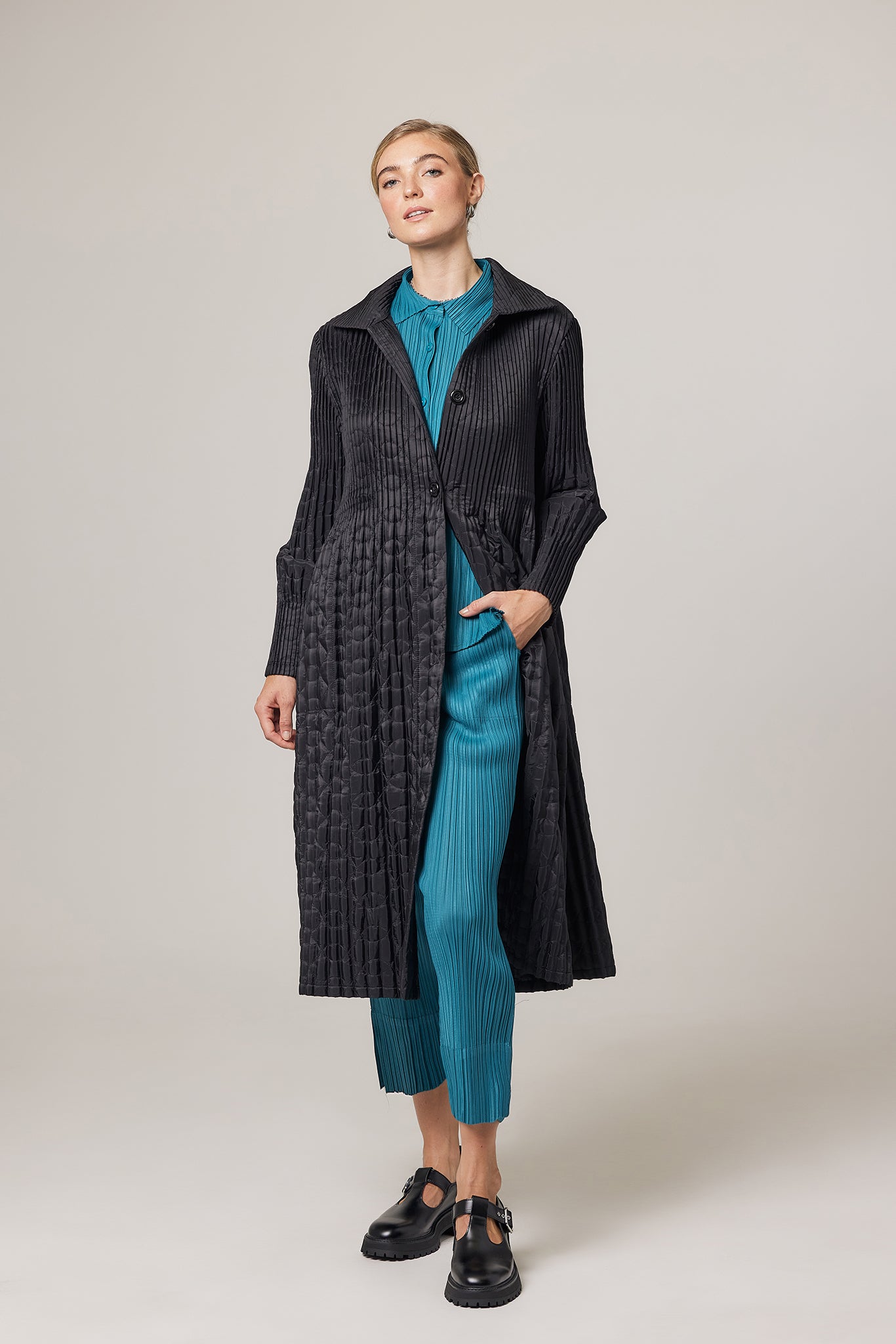 Black Plisse Quilted Jacket