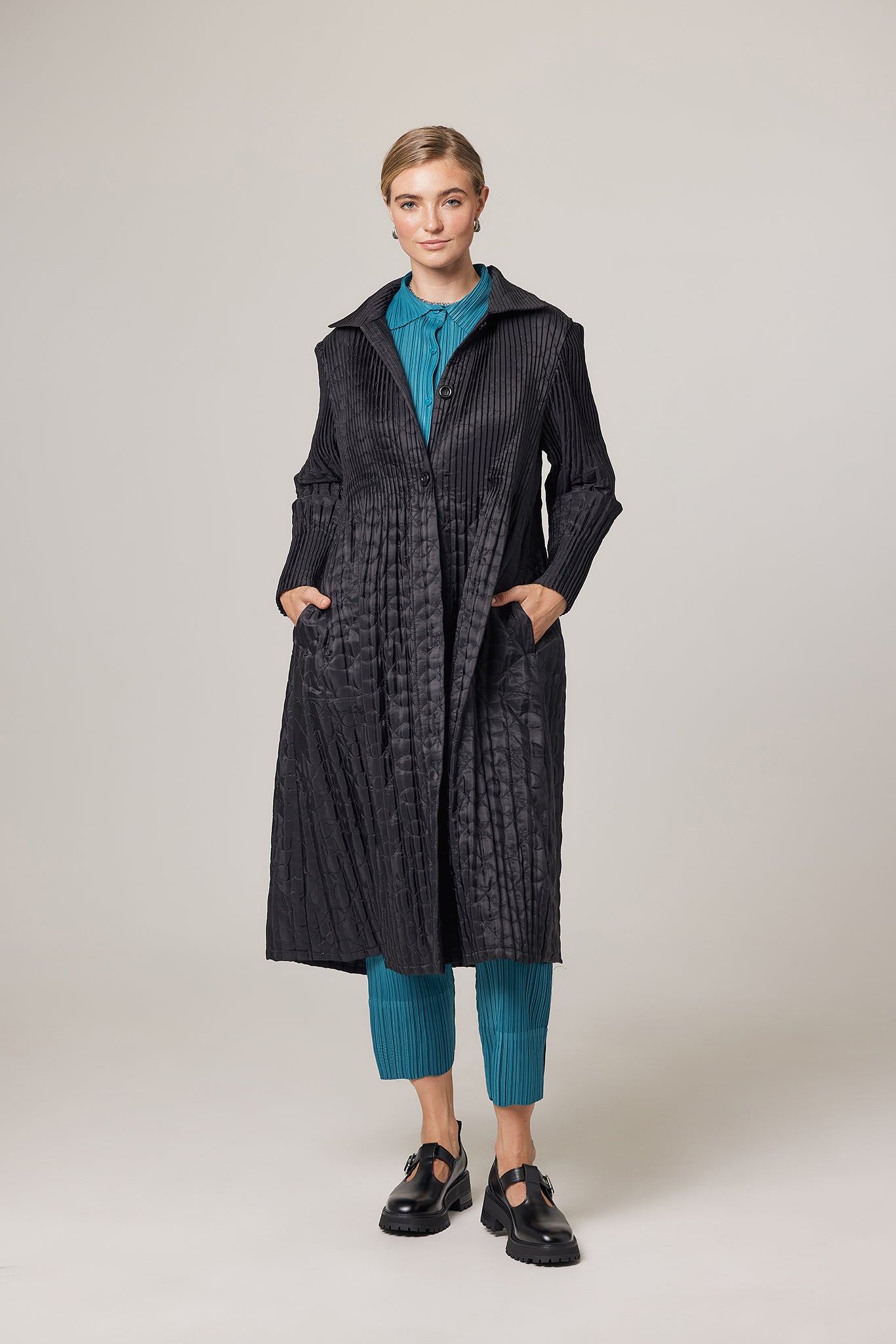Black Plisse Quilted Jacket - Image 2
