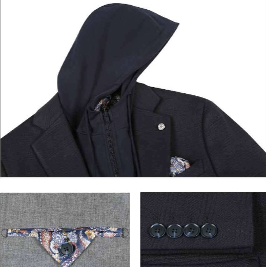 Navy Glen Plaid Hoodie Jacket with Removable Bib - Image 3